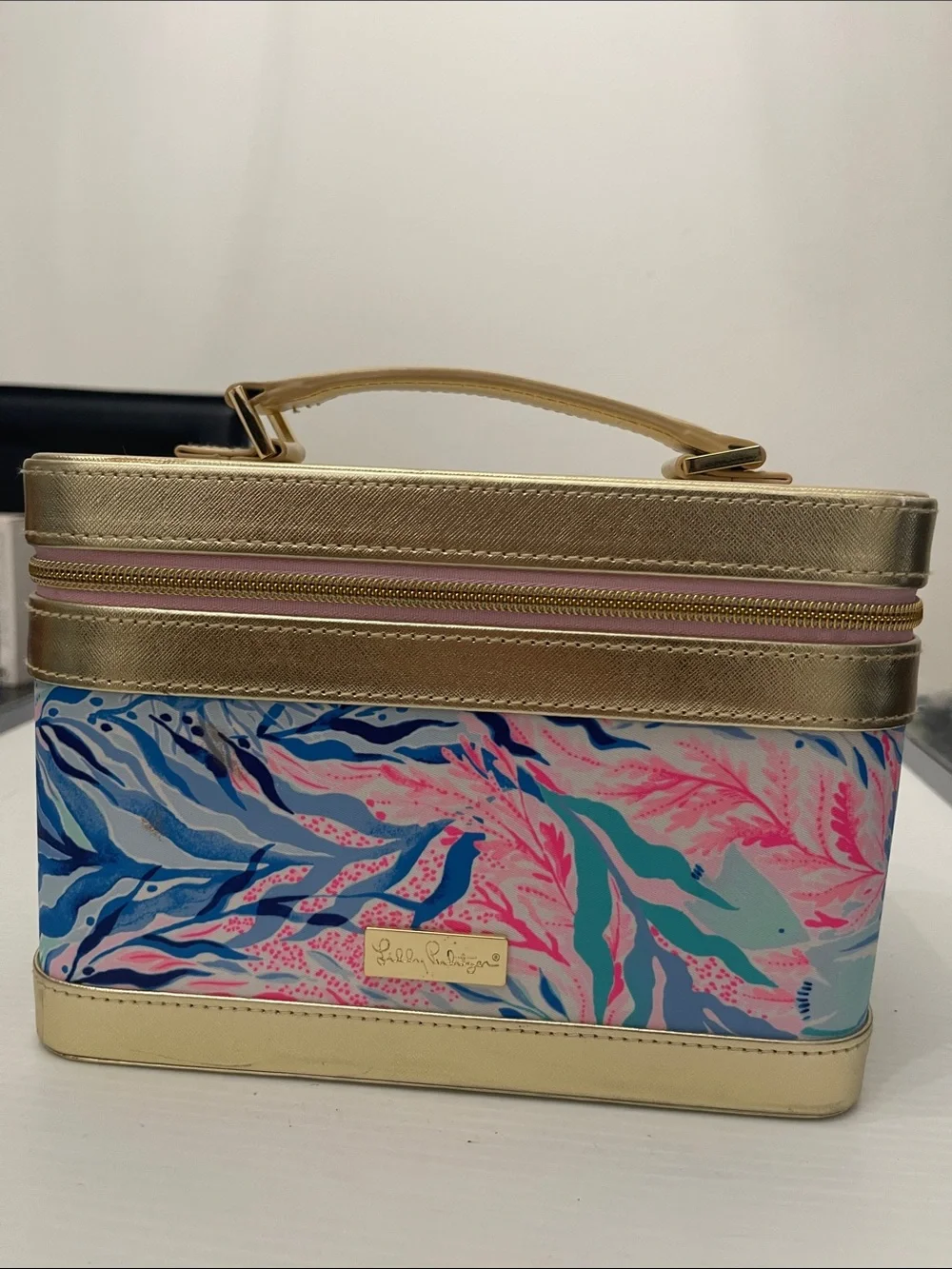 Lilly Pulitzer Gold Multi-Color Cosmetic Train Case